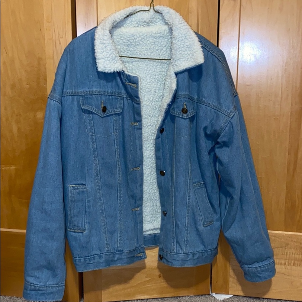 Oversized Sherpa lined denim jacket